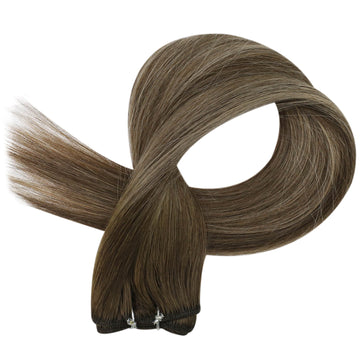 Virgin Sew In Weft Human Hair Extensions Dark Brown Balayage Color #4/27/4 - FShine Shop